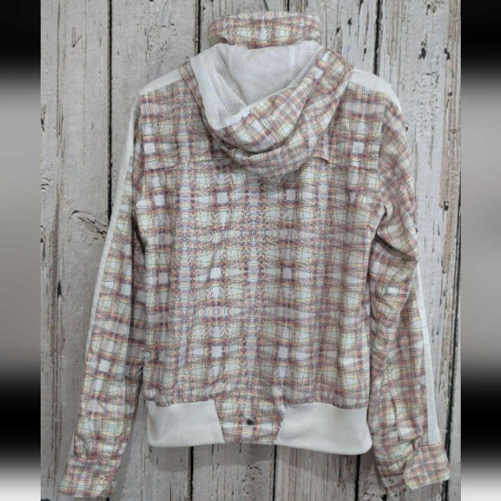 Puma Plaid Teddy Jacket in Cream with Pink & Brown Accents - Picture 7 of 7
